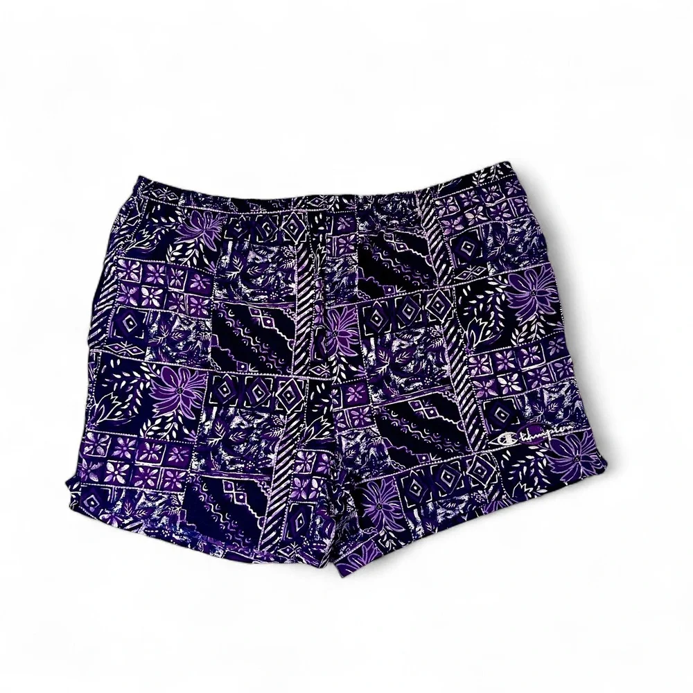 Champion Athletic Shorts Men's Purple Patterned Swim‎ Trunks Casual Activewear M